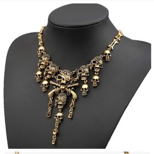COPY - ☠️Betsey Johnson Retro gold-tone Multi-layer Shantou Skull Charm necklac…